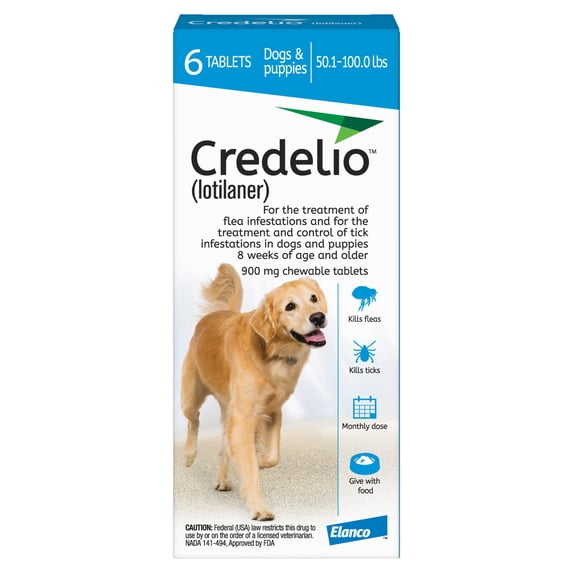 Credelio (lotilaner) Tick & Flea Treatment + Flea Infestation Protection for Dogs 50.1-100.0 lbs. (6 Tablets)
