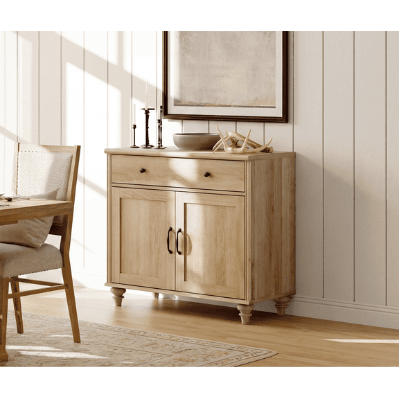 WAMPAT 34 Credenzas & Sideboards with 2 Doors and 1 Drawer, Wood Kitchen Storage Cabinet Modern Farmhouse Coffee Bar Table Sideboard Credenza for Dining Room, Oak