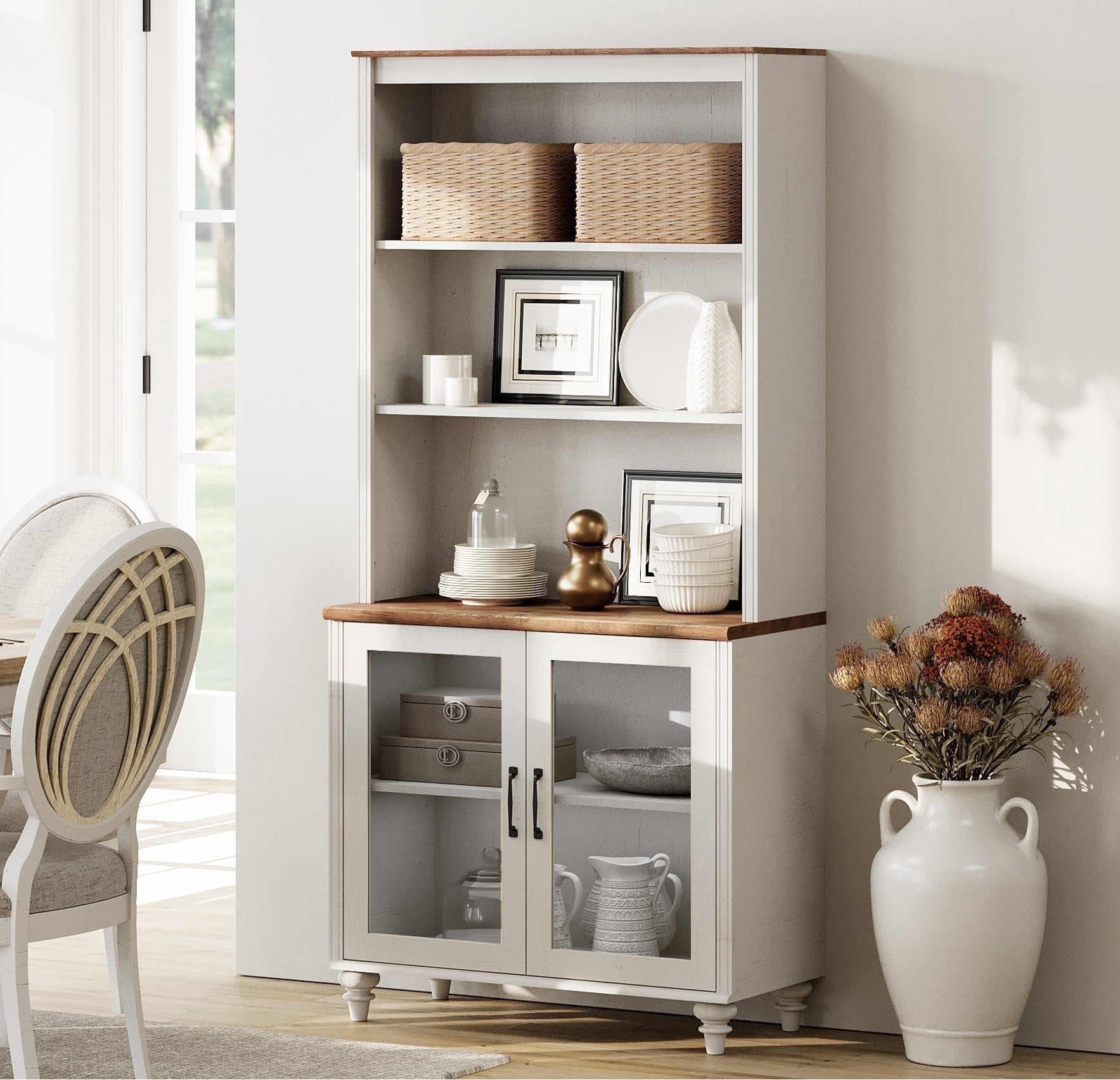 Farmhouse Credenzas & Sideboards, Dining Hutch with Glass Doors and ...