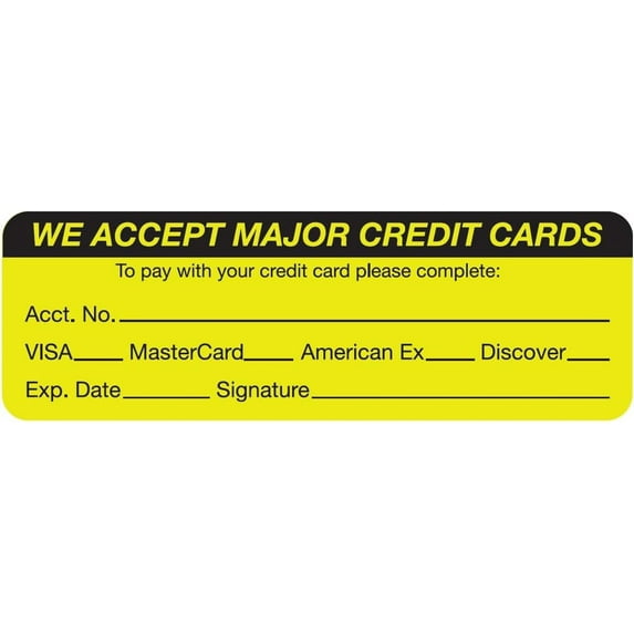 Credit Card Authorization Label, Fluorescent Chartreuse, 3" x 1", Permanent Adhesive, Patient Payments, Medical Offices, 250 Stickers/Box,