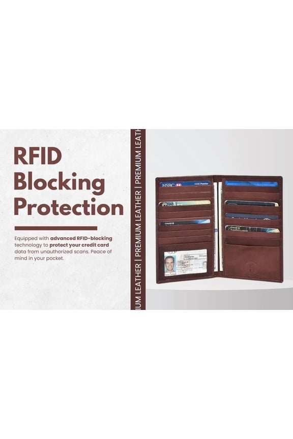 Tall Bifold Wallet for Men, Brown, 19 Card slots