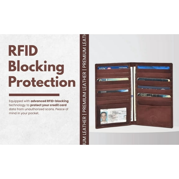 Leatherboss Tall Bifold Wallet for Men, Brown, 19 Card slots