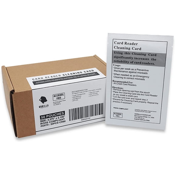 Credit Card Cleaning Cards, Dual Side Card Reader Cleaner, POS Terminal Magnetic Head Pre-Saturated Swipe Alcohol-Free CR80 (50 Cards)