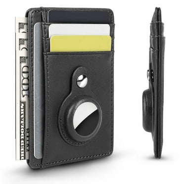 Credit Card Holder Fit for AirTag, Slim RFID Blocking Leather Wallet with 8 Slots and Tracker Slot for Men Women