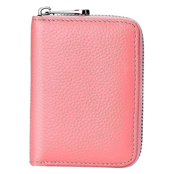 Credit Card Holder Genuine Leather Small Card Wallet for Women and Men,20 Card Slots RFID Blocking Accordion Wallet with Zipper, Large Capacity,Slim & Secure,Suitable for Everyday Carry (Pink)