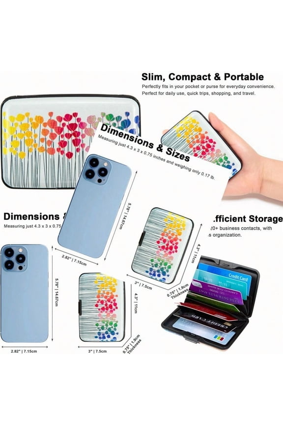 Credit Card Holder Metal Card Wallet RFID Blocking Mini Slim Aluminum Busin Hard Card Case for Women Men Colorful Flowers