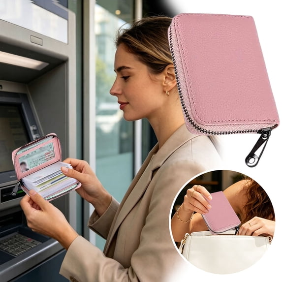 Credit Card Holder Organizer Wallet Binder Case Book for Men Women with 20 Card Slots, Small Card Case for IDs Gift Cards Business Cards, Zipper Wallet for Travel Daily Use, Pink