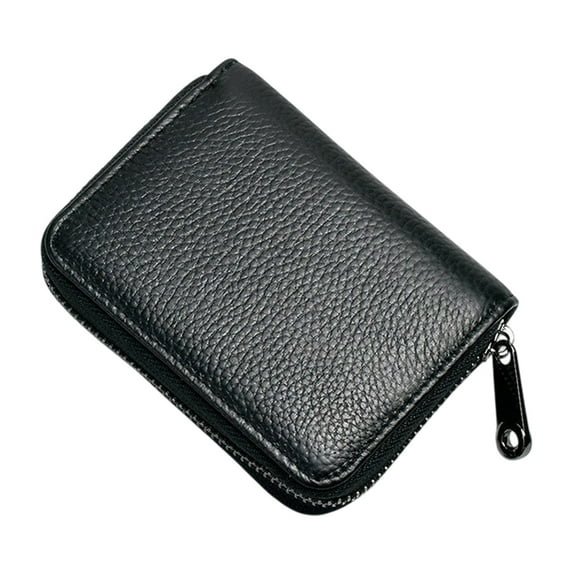 Credit Card Holder Pu Leather Small Card Wallet for Women or Men,Card Slots RFID Blocking Accordion Wallet with Zipper Black