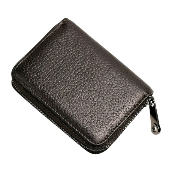 Credit Card Holder Pu Leather Small Card Wallet for Women or Men,Card Slots RFID Blocking Accordion Wallet with Zipper Coffee