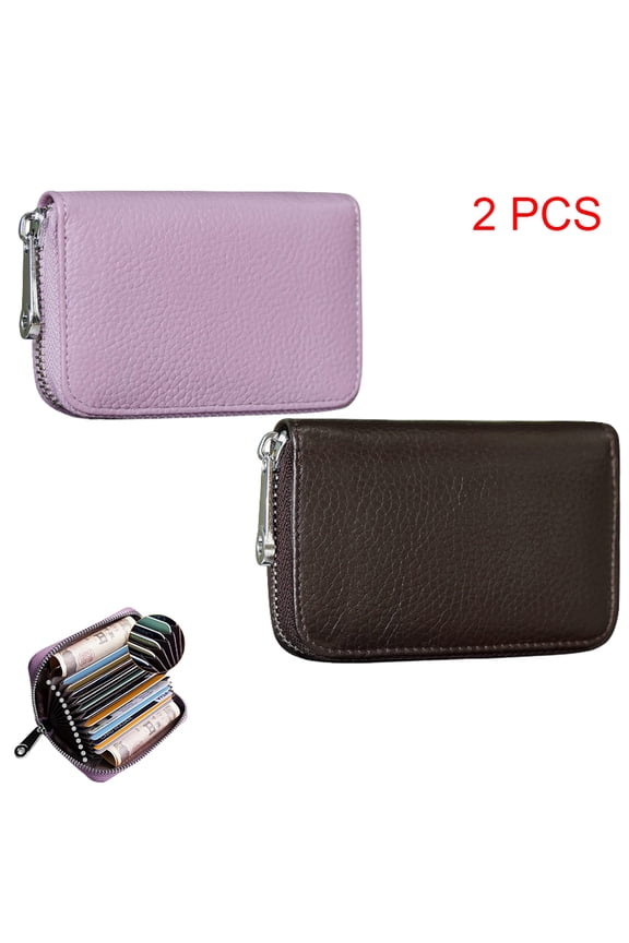 Credit Card Holder RFID Blocking Genuine Leather Mini Credit Card Wallet Purse with Zipper Womens Small id Compact Slim Blocked Zip Accordion Wallets Case for Women Men