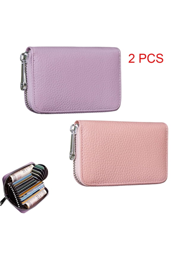 Credit Card Holder RFID Blocking Genuine Leather Mini Credit Card Wallet Purse with Zipper Womens Small id Compact Slim Blocked Zip Accordion Wallets Case for Women Men