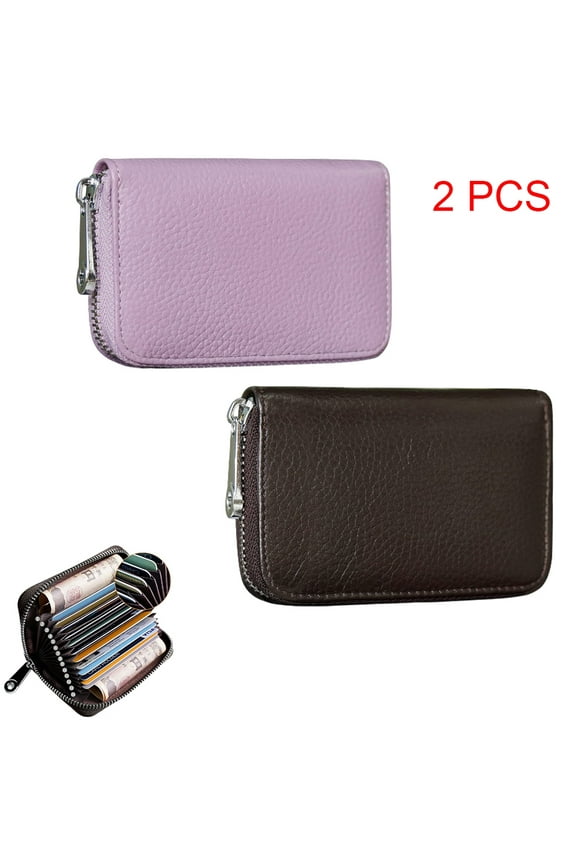 Credit Card Holder RFID Blocking Genuine Leather Mini Credit Card Wallet Purse with Zipper Womens Small id Compact Slim Blocked Zip Accordion Wallets Case for Women Men