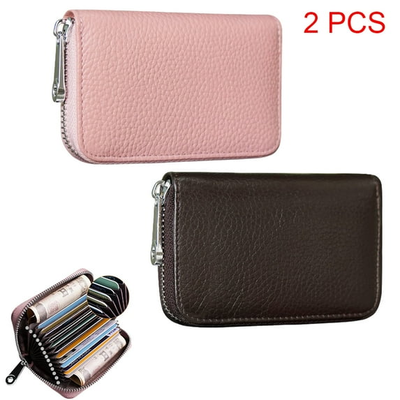 Credit Card Holder RFID Blocking Genuine Leather Mini Credit Card Wallet Purse with Zipper Womens Small id Compact Slim Blocked Zip Accordion Wallets Case for Women Men