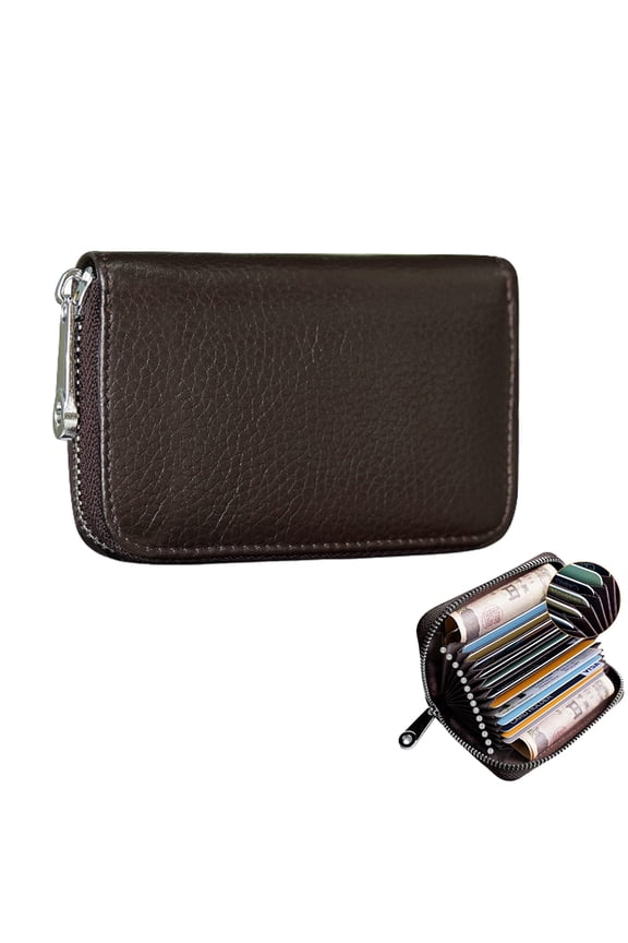 Credit Card Holder RFID Blocking Genuine Leather Mini Credit Card Wallet Purse with Zipper Womens Small id Compact Slim Blocked Zip Accordion Wallets Case for Women Men