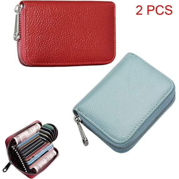 Credit Card Holder RFID Blocking Genuine Leather Mini Credit Card Wallet Purse with Zipper Womens Small id Compact Slim Blocked Zip Accordion Wallets Case for Women Men