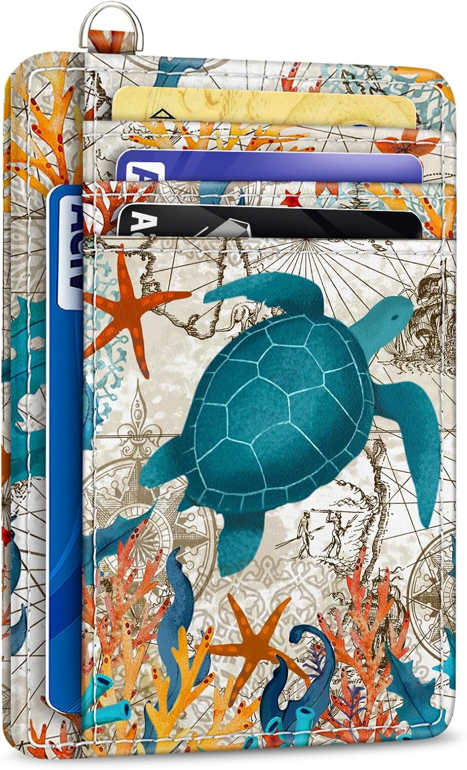Credit Card Holder Slim Wallet, Sea Turtle RFID Wallet Women Front ...
