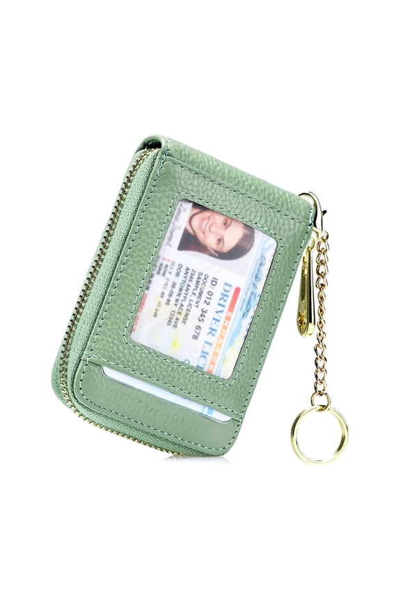 Credit Card Holder, Small RFID Card Wallet Slim Leather Card Case with Keychain & ID Window