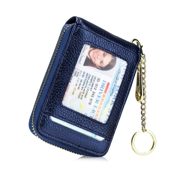 KAWELL Credit Card Holder, Small RFID Card Wallet Slim Leather Card Case with Keychain & ID Window
