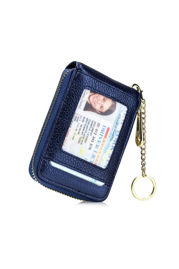 Credit Card Holder, Small RFID Card Wallet Slim Leather Card Case with Keychain & ID Window