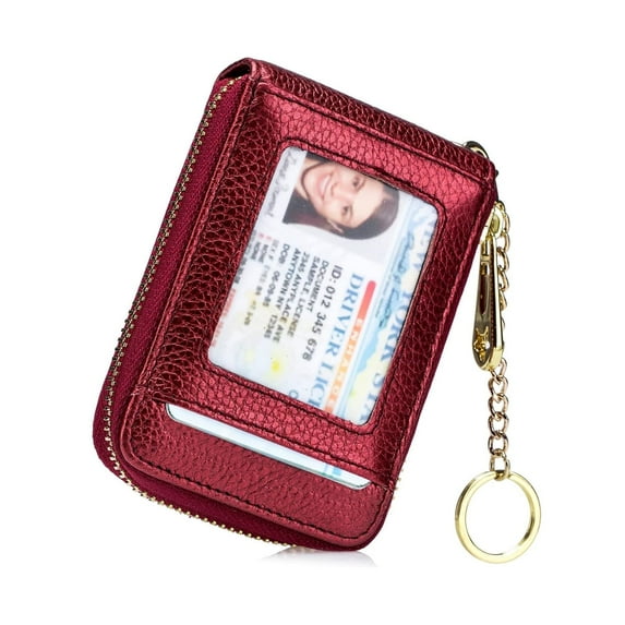 KAWELL Credit Card Holder, Small RFID Card Wallet Slim Leather Card Case with Keychain & ID Window
