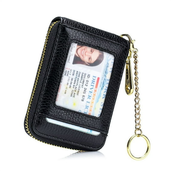 KAWELL Credit Card Holder, Small RFID Card Wallet Slim Leather Card Case with Keychain & ID Window