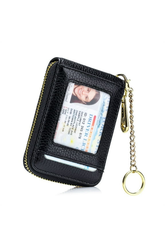 Credit Card Holder, Small RFID Card Wallet Slim Leather Card Case with Keychain & ID Window