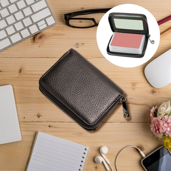 Credit Card Holder Wallet - Artificial Leather Card Organizer with Zipper Coin Pocket, Thin Compact Travel Card Case for Men and Women, RFID Blocking