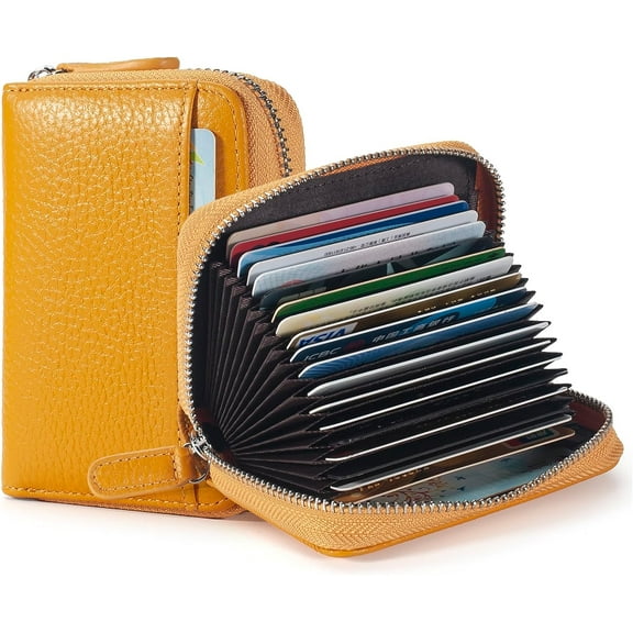 Credit Card Holder Wallet RFID Blocking Slim Genuine Leather Organizer Zipper Pocket Id Card Pouch Case Purse with 20 Card Slots for Women