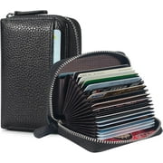 Credit Card Holder Wallet RFID Blocking Slim Genuine Leather Organizer Zipper Pocket Id Card Pouch Case Purse with 20 Card Slots for Women