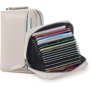 Credit Card Holder Wallet RFID Blocking Slim Genuine Leather Organizer Zipper Pocket Id Card Pouch Case Purse with 20 Card Slots for Women
