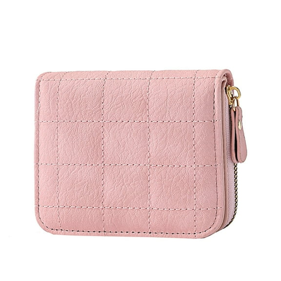 Credit Card Holder Wallet for Women Zipper Around Quilted Mini Purses RFID Blocking Clutch Bag