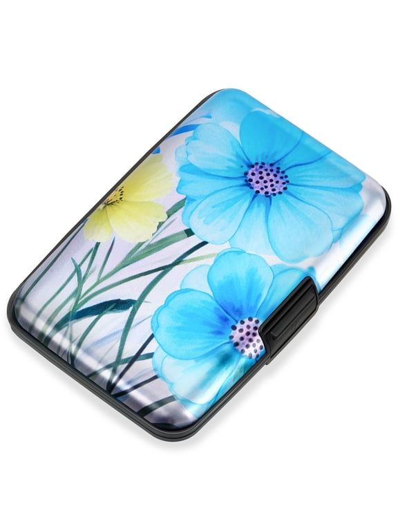 Credit Card Holder for Women, RFID Blocking, Happy Flower Aluminum Alloy Hard Case, Small Mini Business Metal Wallet for Men