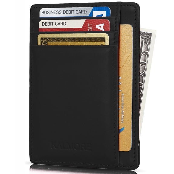 Credit Card Holder with ID Window RFID Protected Genuine Leather Slim Wallet (Black)