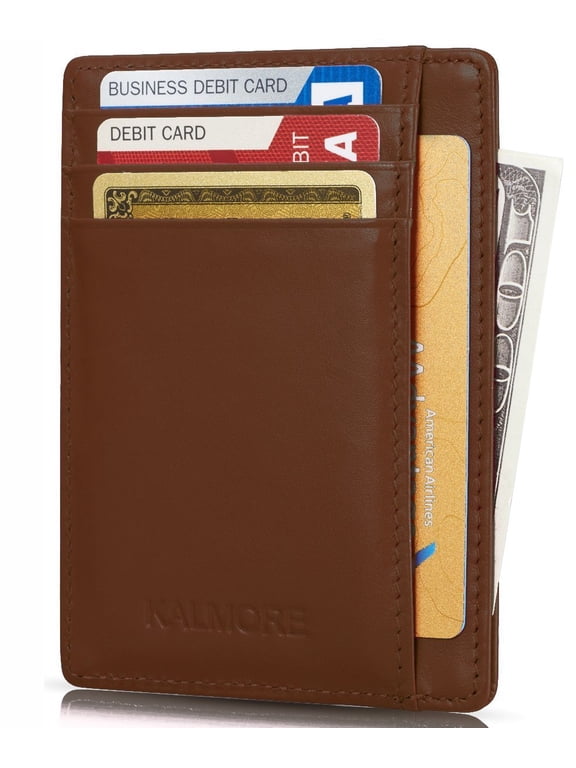 Credit Card Holder with ID Window,RFID Protected card wallet,Genuine Leather Slim Wallets for men and women