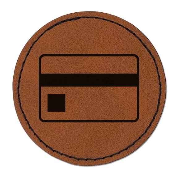 Credit Card Money Bills 2.5" Faux Leather Round Engraved Iron-On Patch - Brown