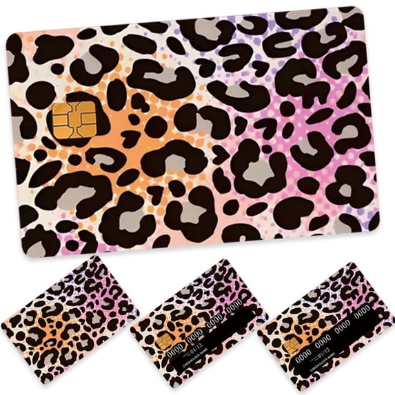 Credit Card Skin Stickers 4Pcs Colorful Leopard Print Debit Card Skin Stickers Removable Waterproof PVC Decal Cover Set