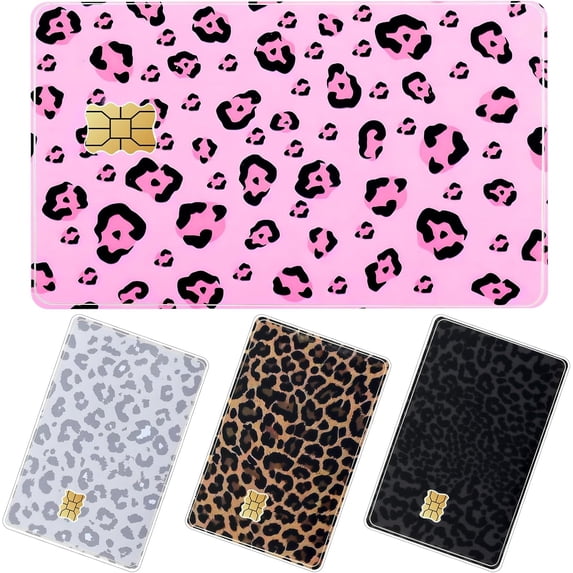 Credit Card Skin Stickers 4Pcs Leopard Print Debit Card Skin Stickers Removable Waterproof PVC Decal Cover Set for Transportation Key Debit Bus Cards Pink Grey Black Cheetah ID Cover for Women
