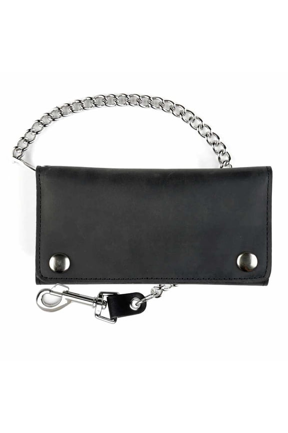 Credit Card Tri-Fold Wallet with Chain - Black