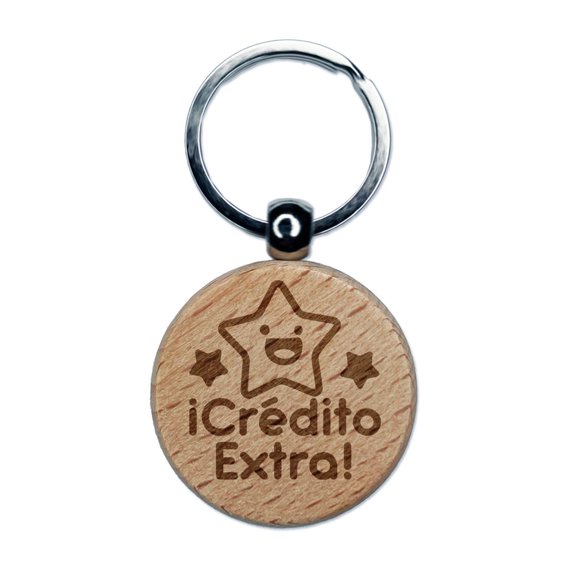 Credito Extra Credit Star School Student Engraved Wood Round Keychain Tag Charm