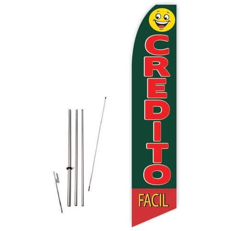 Credito Facil Green Super Novo Feather Flag - Complete with 15ft Pole Set and Ground Spike