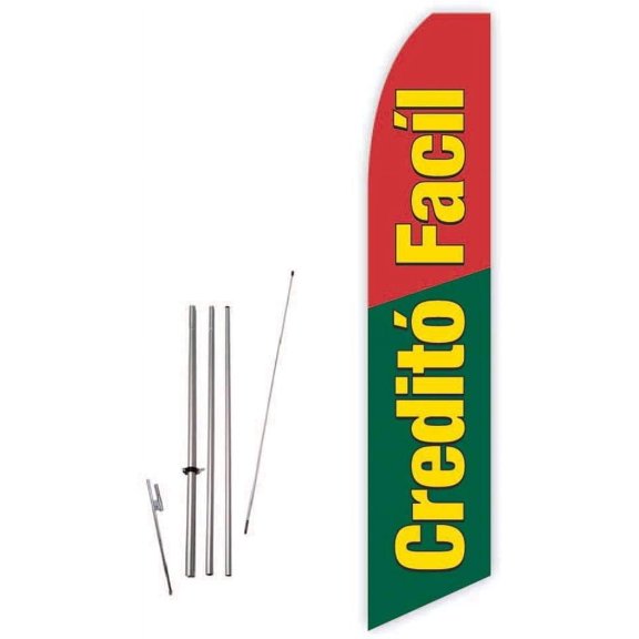Credito Facil Red/Green Super Novo Flag - Complete with 15ft Pole Set and Ground Spike