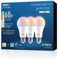 thumbnail image 1 of Cree Lighting Connected Max Smart Led Bulb A19 60W Tunable White + Color Changing, 2.4 Ghz, Compatible with Alexa and Google Home, No Hub Required, Bluetooth + WiFi, 3Pk, 1 of 9