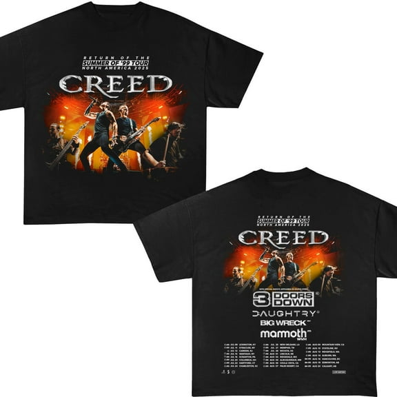 Creed Band 2025 Tour Summer of ’99 Tour Shirt, Creed Band Fan Gift, 2025 Concert Rock Band Creed Graphic Shirt,Black Color,Size L