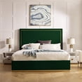 thumbnail image 1 of Creed Bed Hunter Green Velvet King Upholstered Powder Coated Gold Frame and Base, 1 of 10