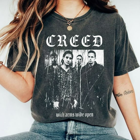 Creed Metal Comfort Colors T-Shirt, Retro Creed Band, Creed Band Fan, Rock Band Creed Graphic Shirt,Chambray color,size M