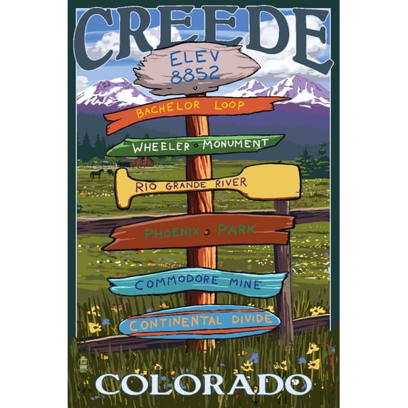 Creede, Colorado, Destination Signpost (24x36 Giclee Gallery Art Print, Vivid Textured Wall Decor)