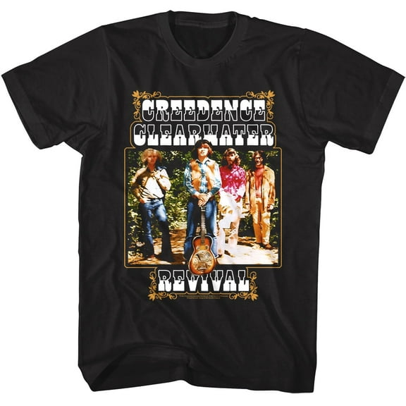 Creedence Clearwater Revival - Band And Fancy Box - American Classics - Black Front Print Adult Short Sleeve Solid T-Shirt