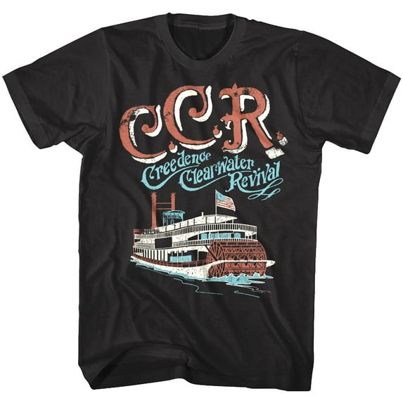 Creedence Clearwater Revival RIVERBOAT Black Adult Short Sleeves T-Shirt