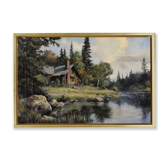 Stupell Industries Creek Cabin Woodland View Gold Framed Floater Canvas Wall Art, design by Franklyn Gregory