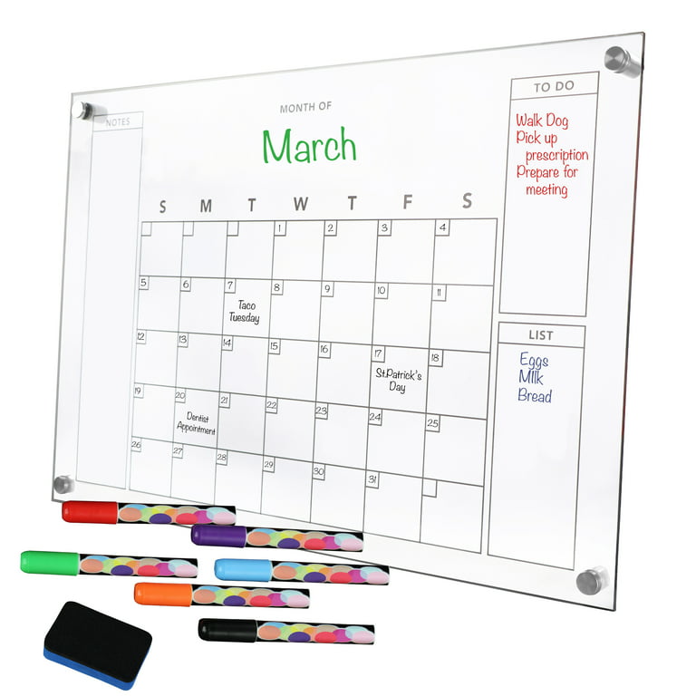 Creekview Home Emporium 17.3 x 26in Acrylic Dry Erase Calendar and Chalk  Markers